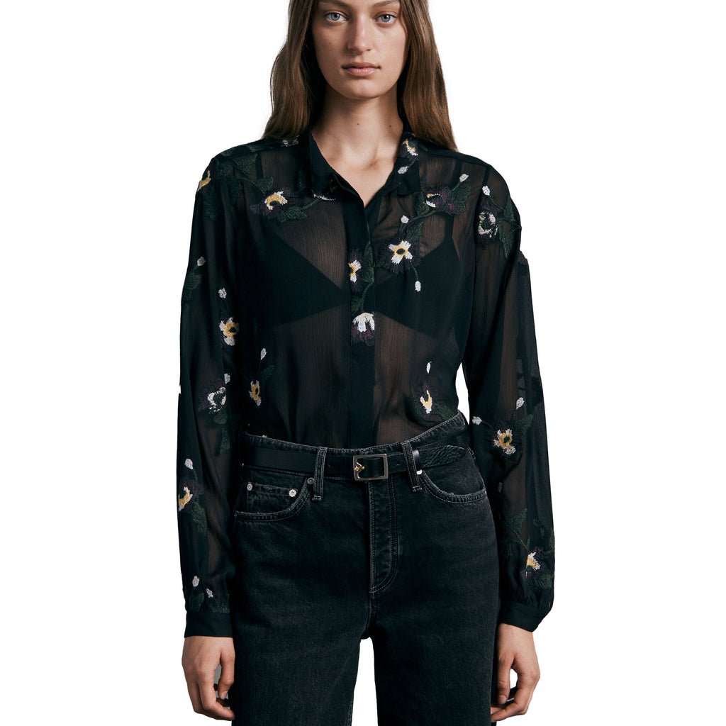 Stevie Floral Embroidery Button Down Shirt